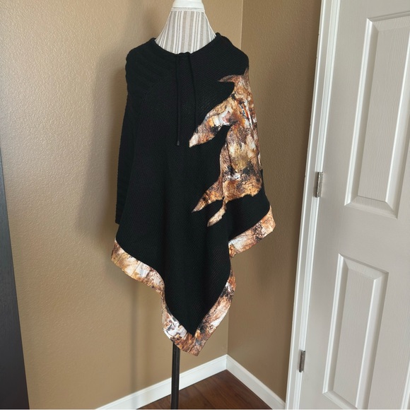 Obstinee Pancho Wool Blend Black and Brown Vintage Cape - Picture 1 of 11